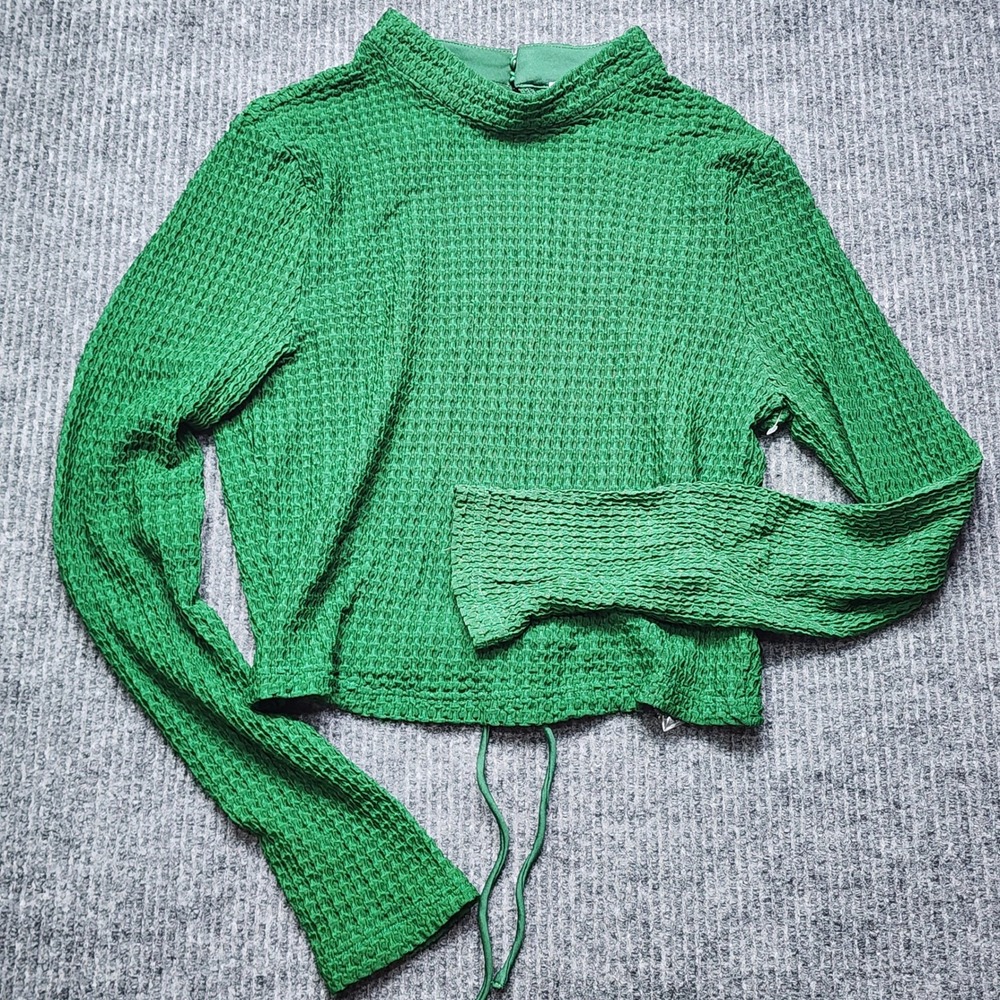 ASTR the Label Green Popcorn Texture Open Back Tie Crop Top XL
